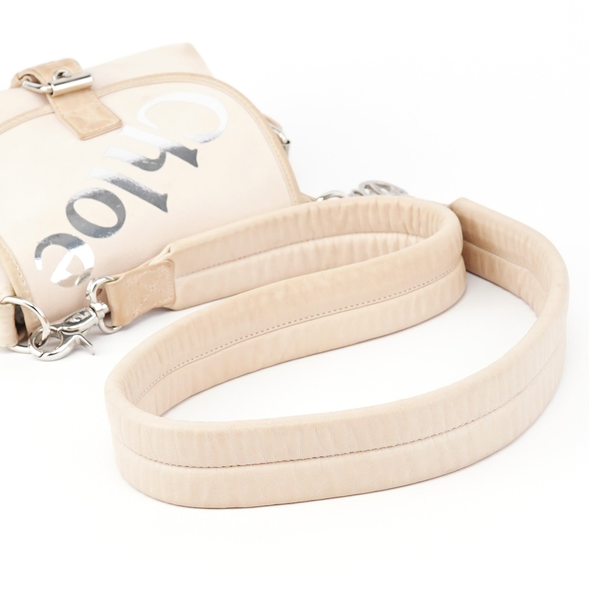 Beige Canvas Logo Flap Shoulder Bag