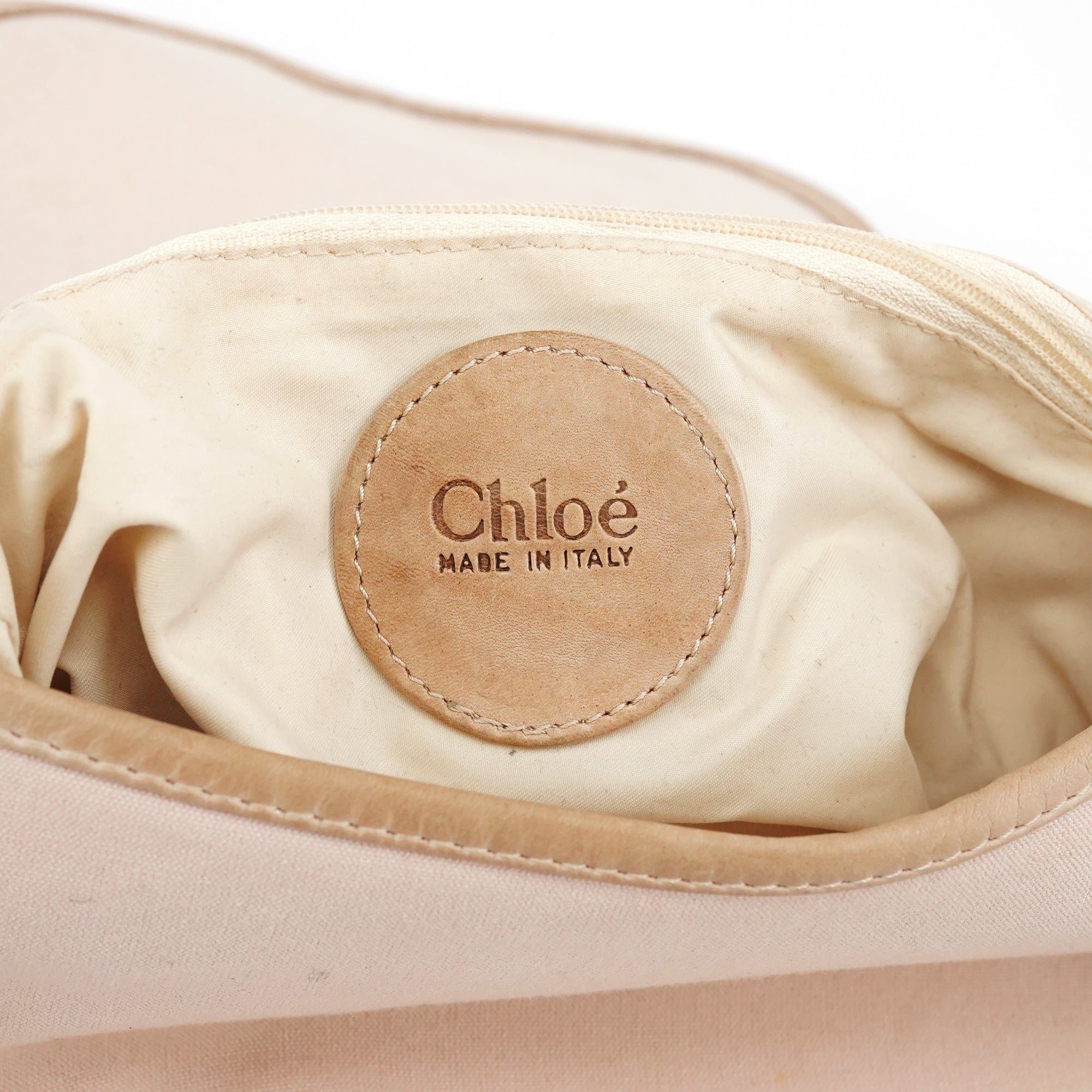 Beige Canvas Logo Flap Shoulder Bag