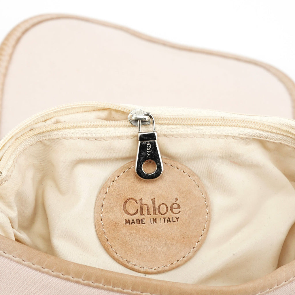 Beige Canvas Logo Flap Shoulder Bag