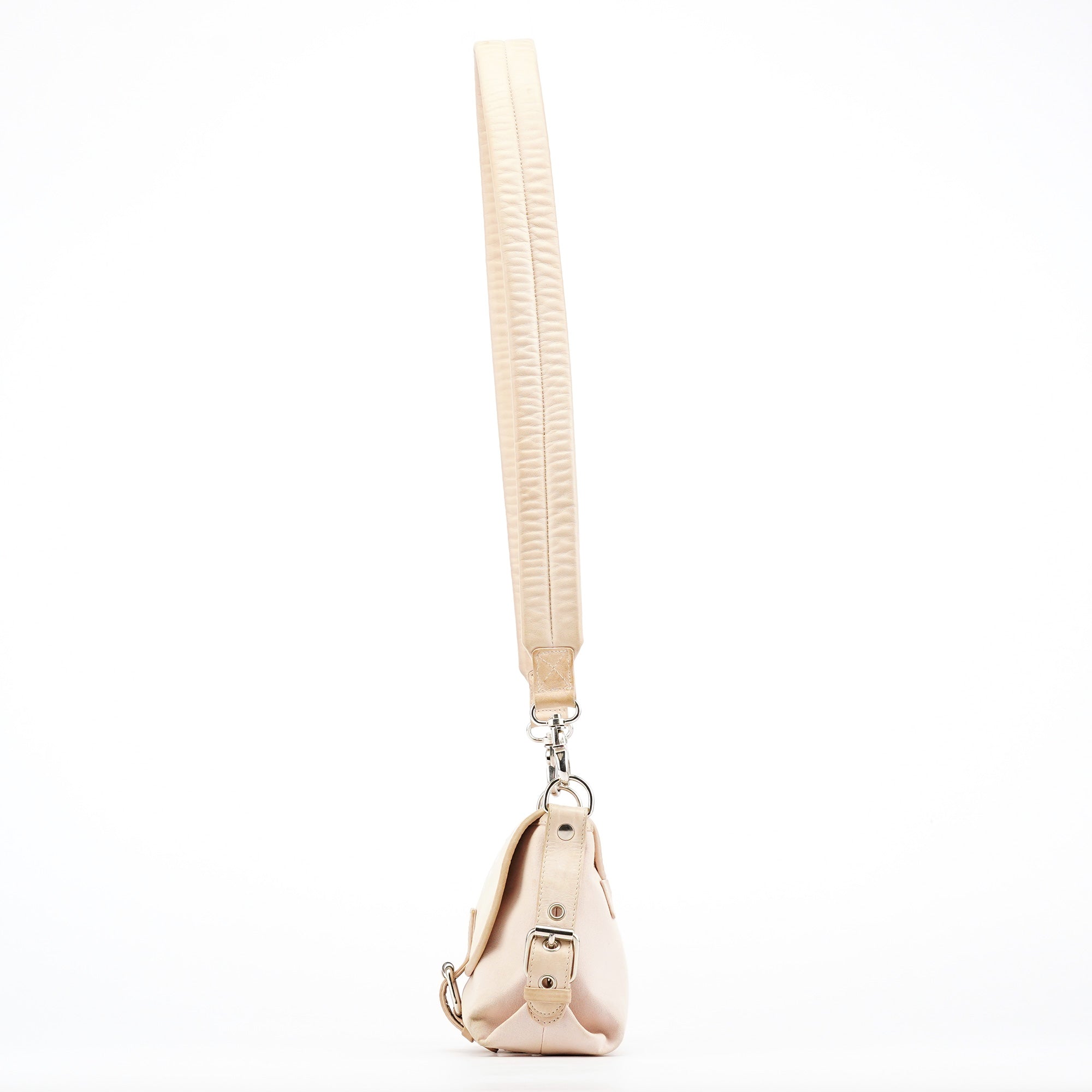 Beige Canvas Logo Flap Shoulder Bag