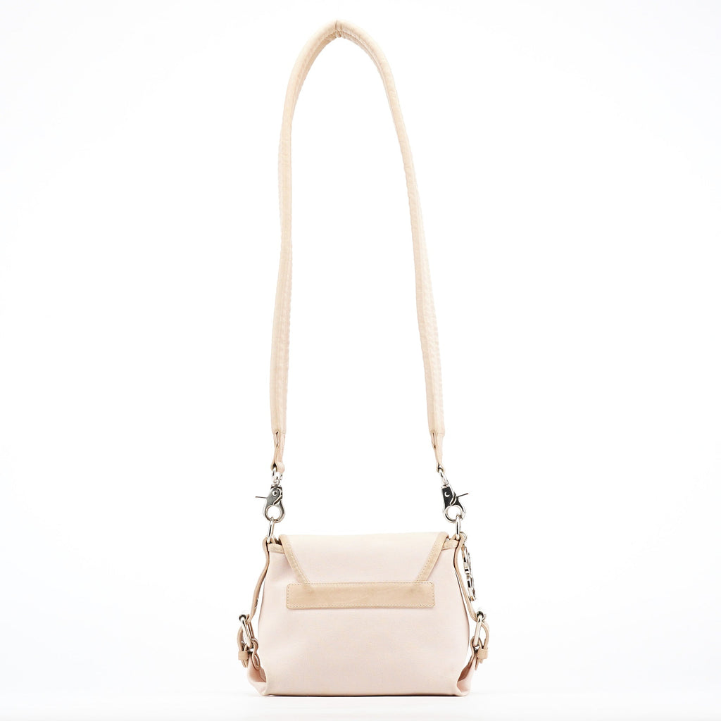 Beige Canvas Logo Flap Shoulder Bag