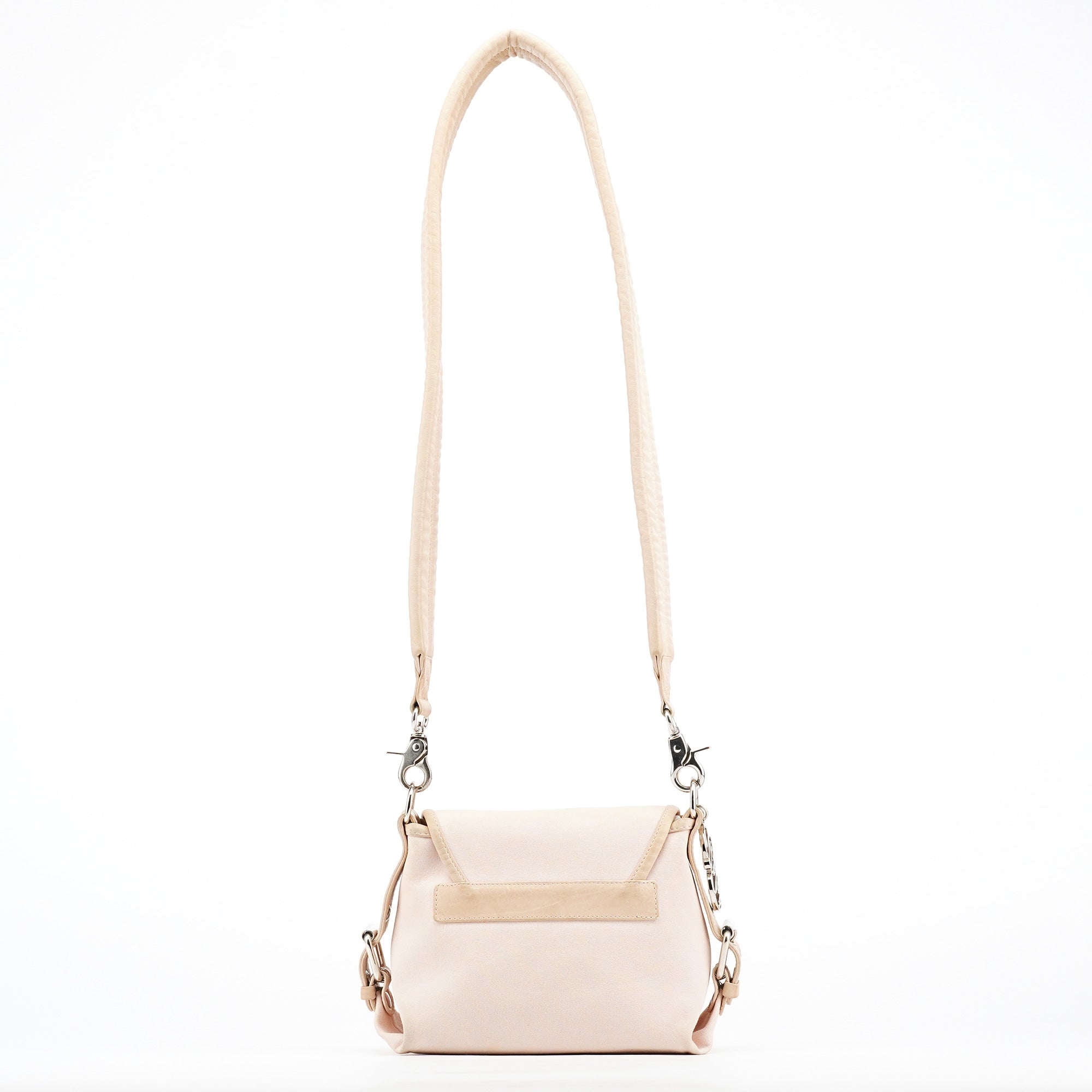 Beige Canvas Logo Flap Shoulder Bag