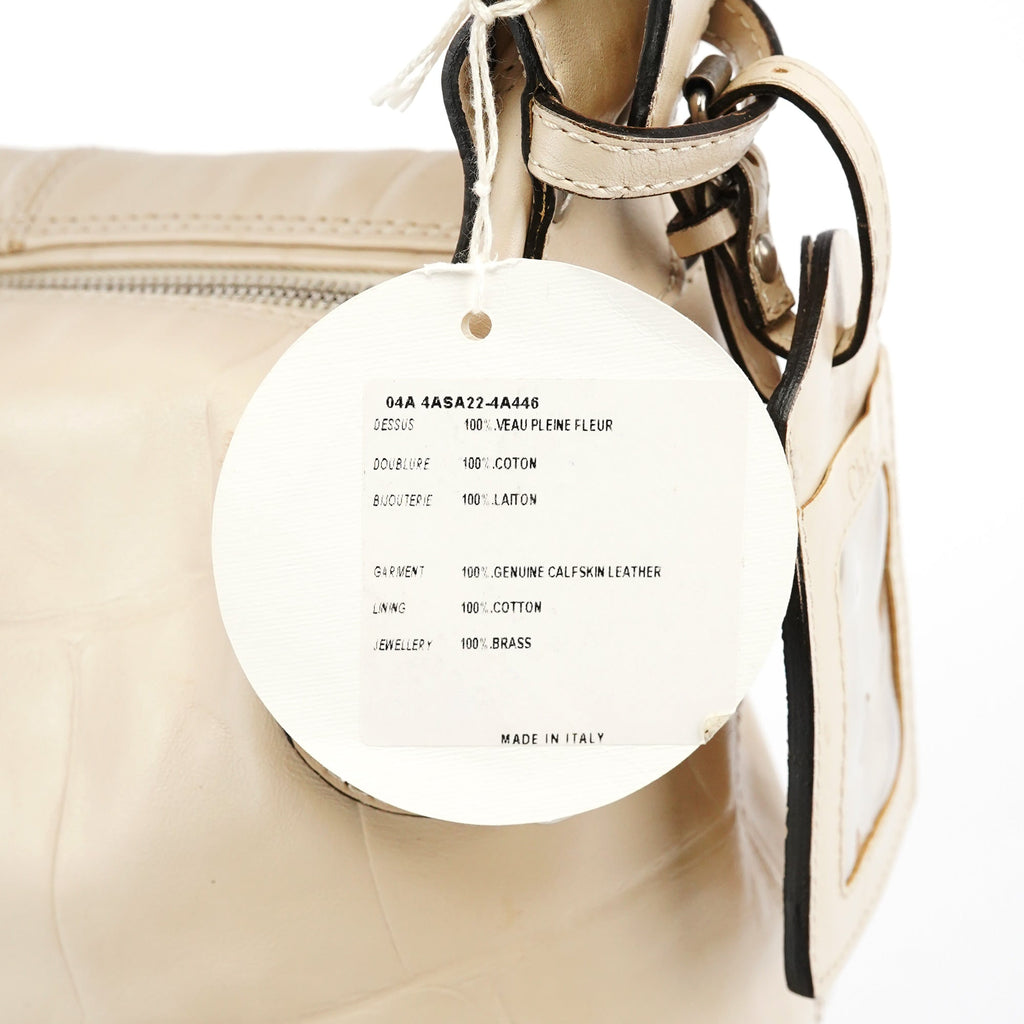 Beige Embossed Leather Camera Bag