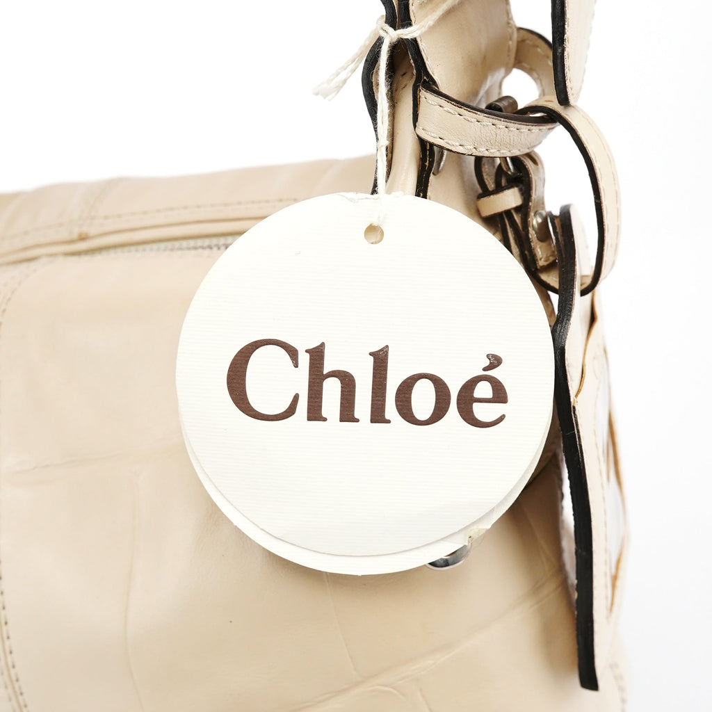 Beige Embossed Leather Camera Bag
