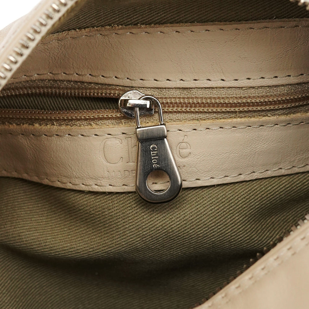 Beige Embossed Leather Camera Bag