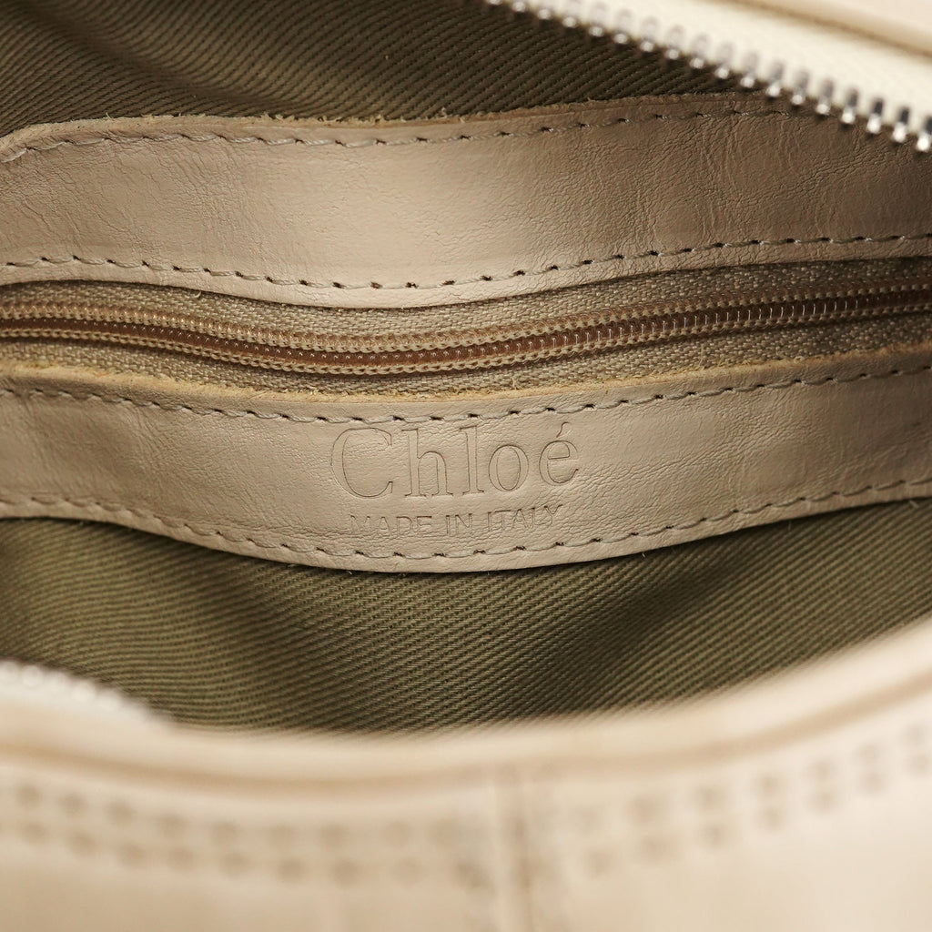 Beige Embossed Leather Camera Bag