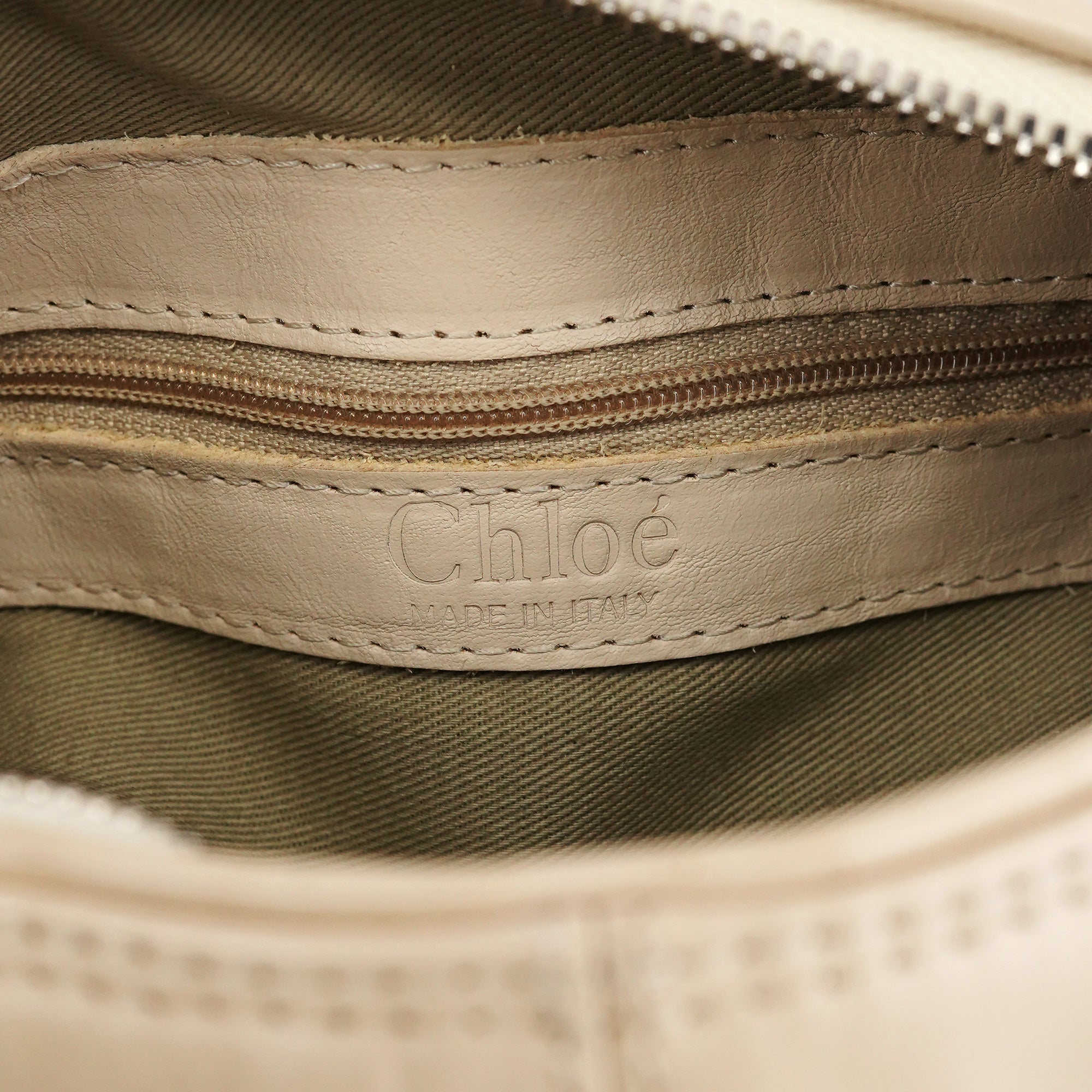 Beige Embossed Leather Camera Bag