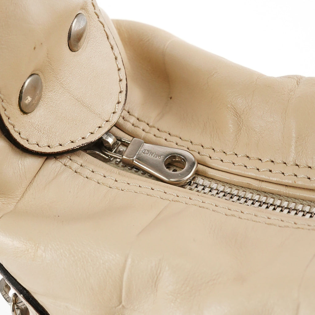 Beige Embossed Leather Camera Bag