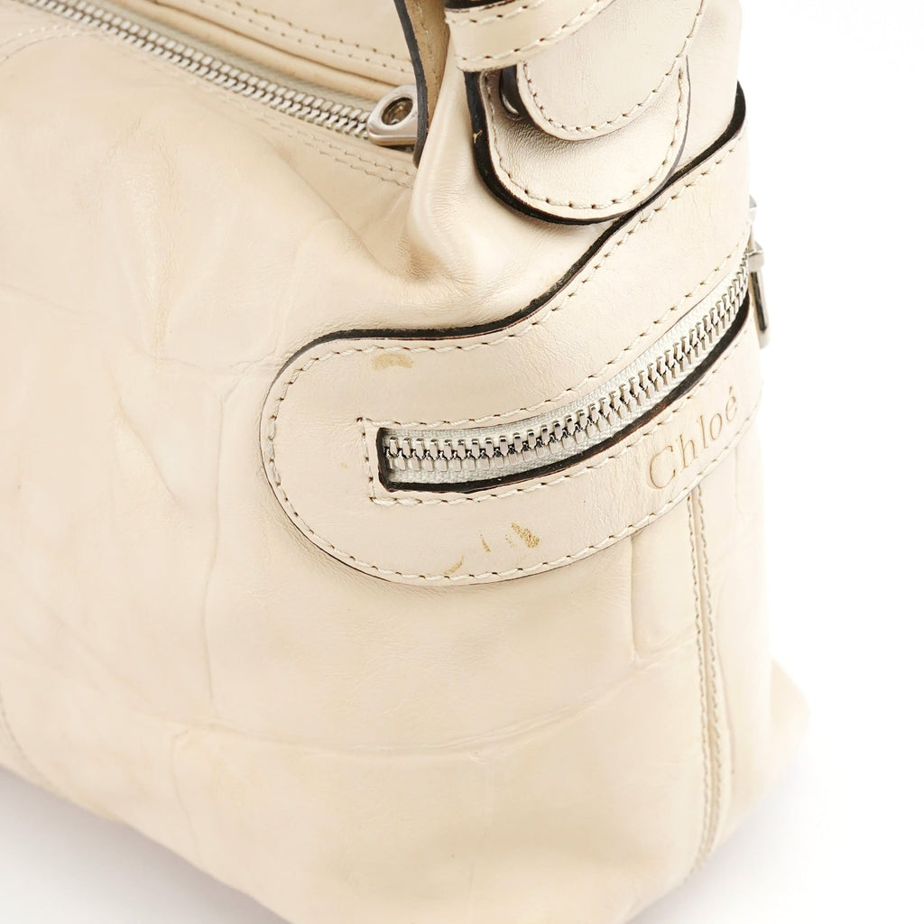 Beige Embossed Leather Camera Bag