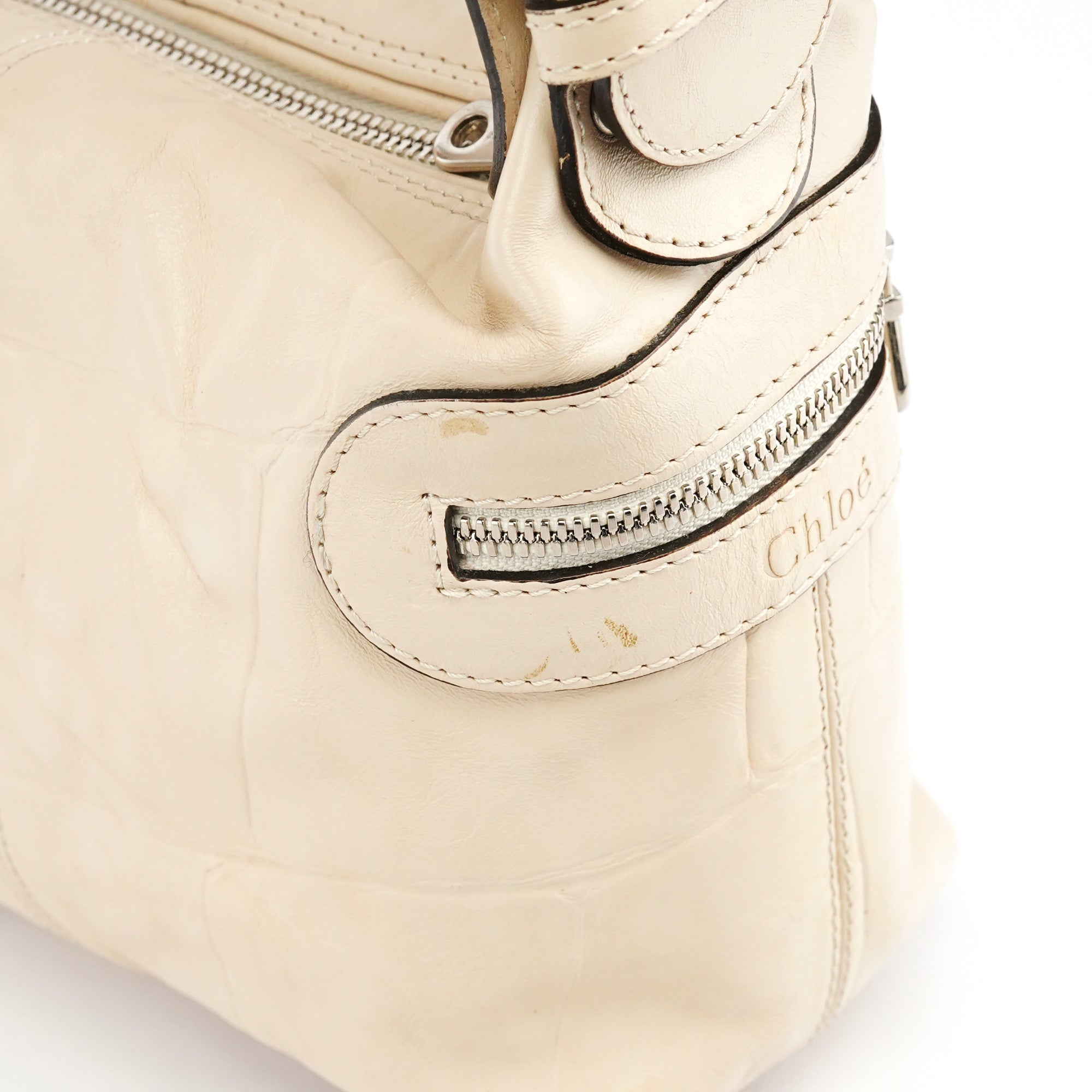 Beige Embossed Leather Camera Bag