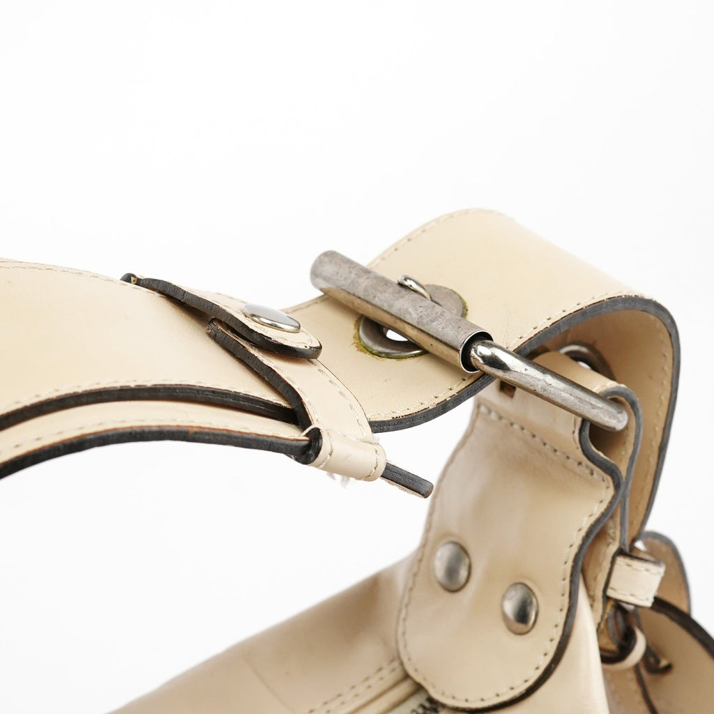 Beige Embossed Leather Camera Bag