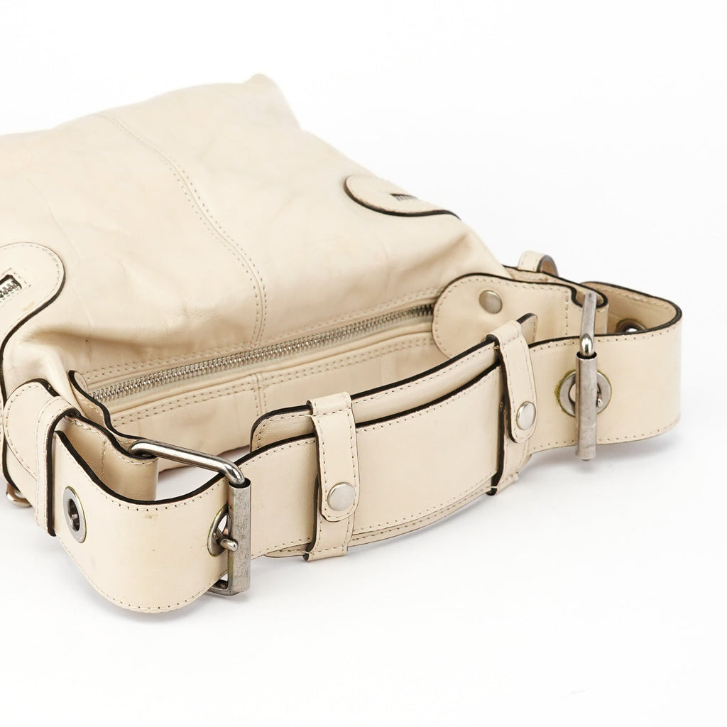 Beige Embossed Leather Camera Bag