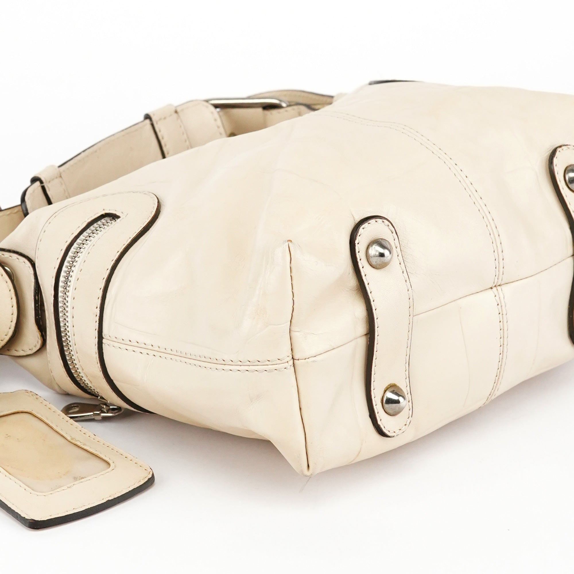 Beige Embossed Leather Camera Bag
