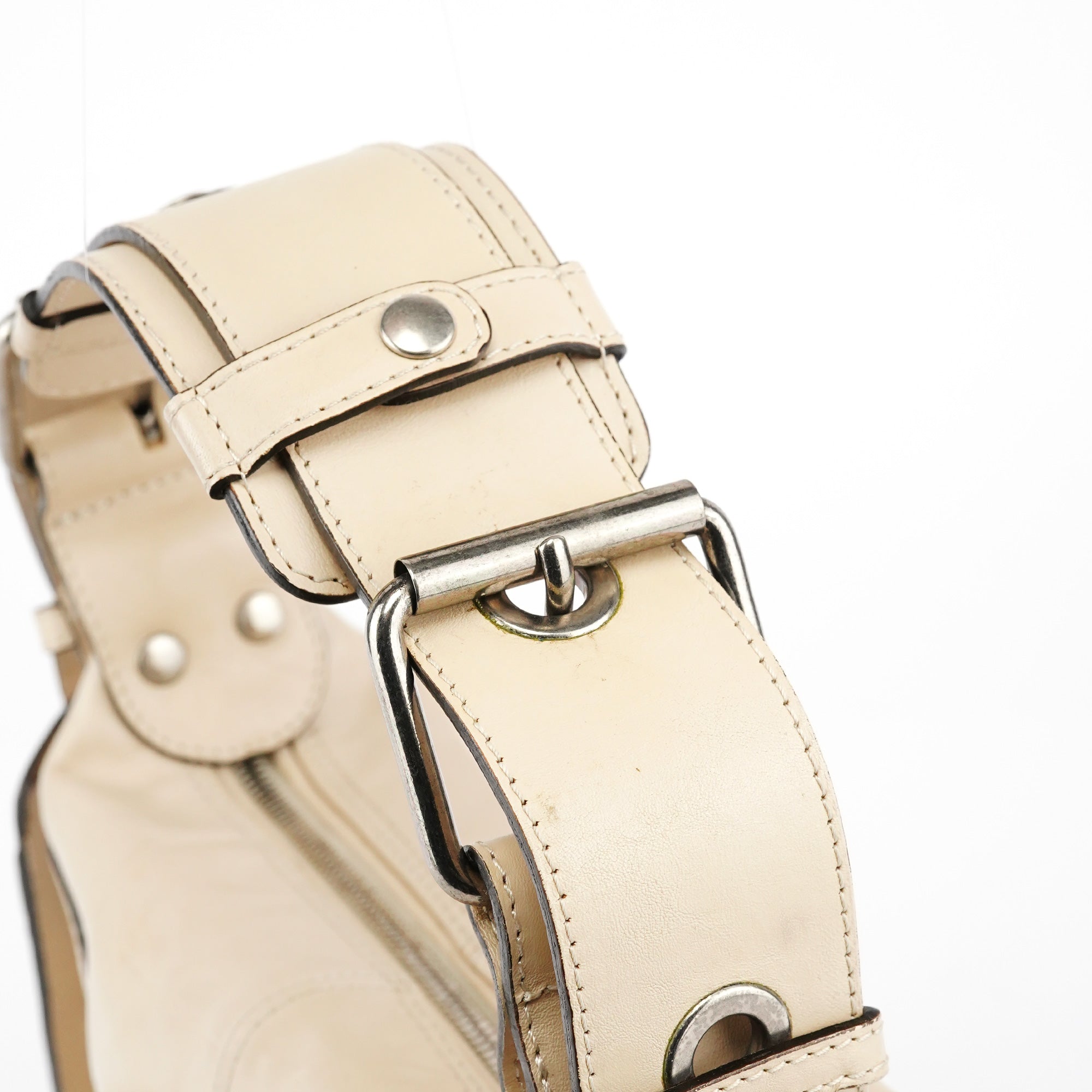 Beige Embossed Leather Camera Bag
