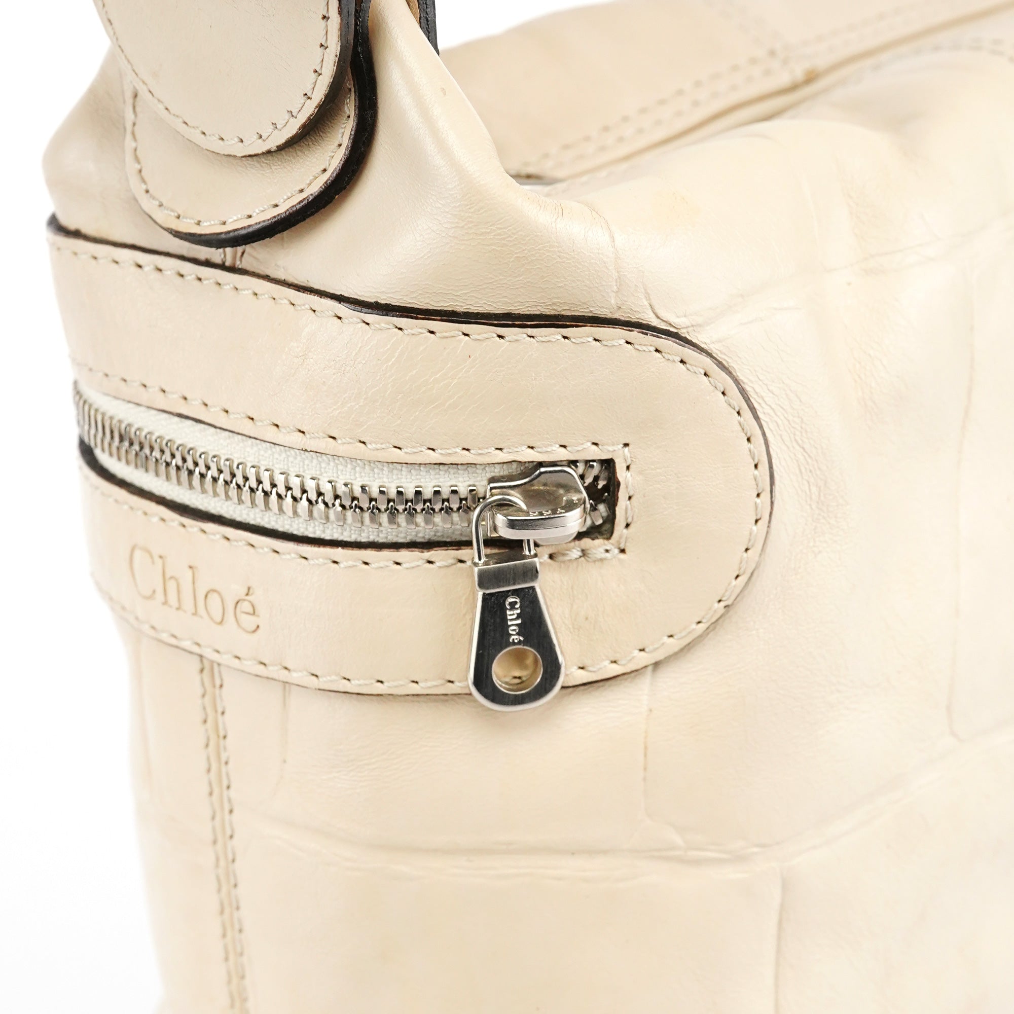 Beige Embossed Leather Camera Bag