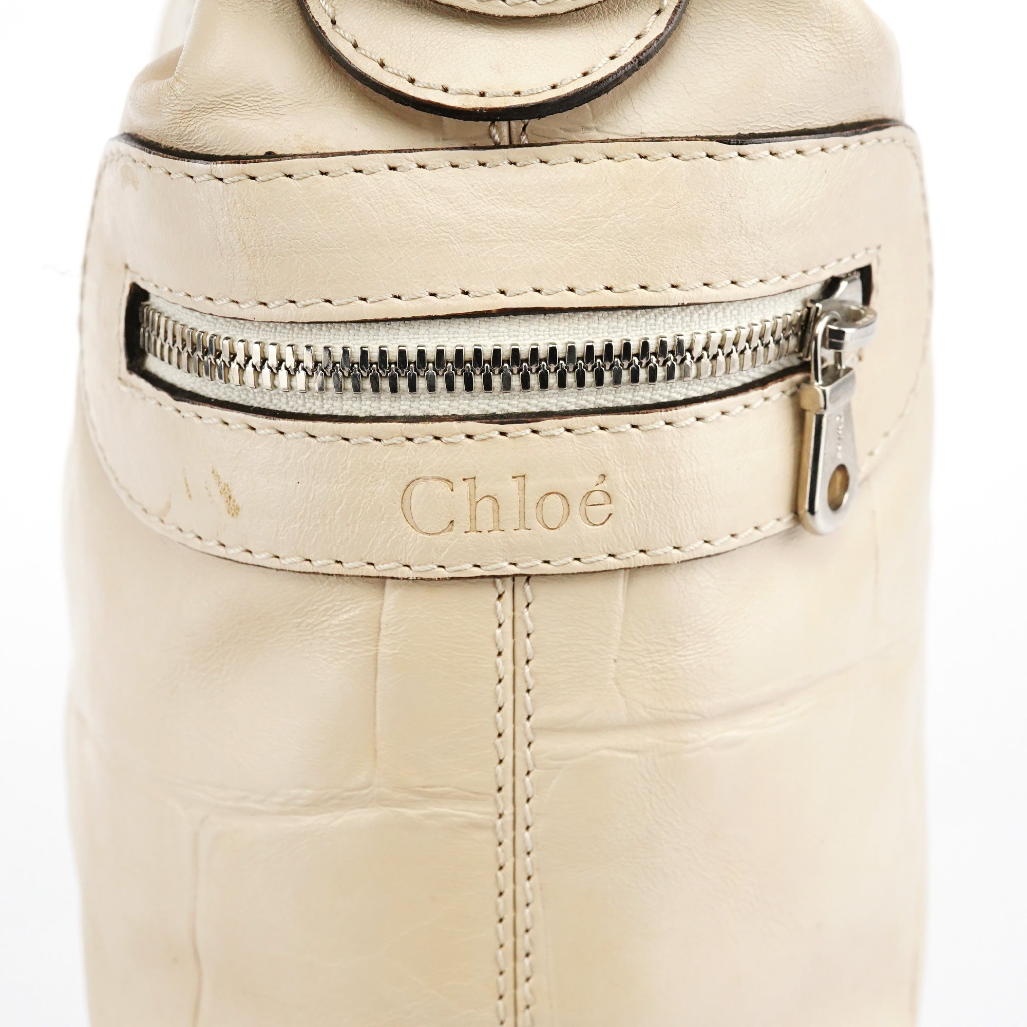 Beige Embossed Leather Camera Bag
