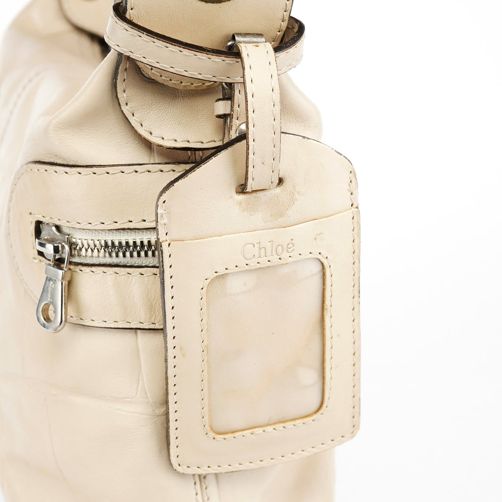 Beige Embossed Leather Camera Bag