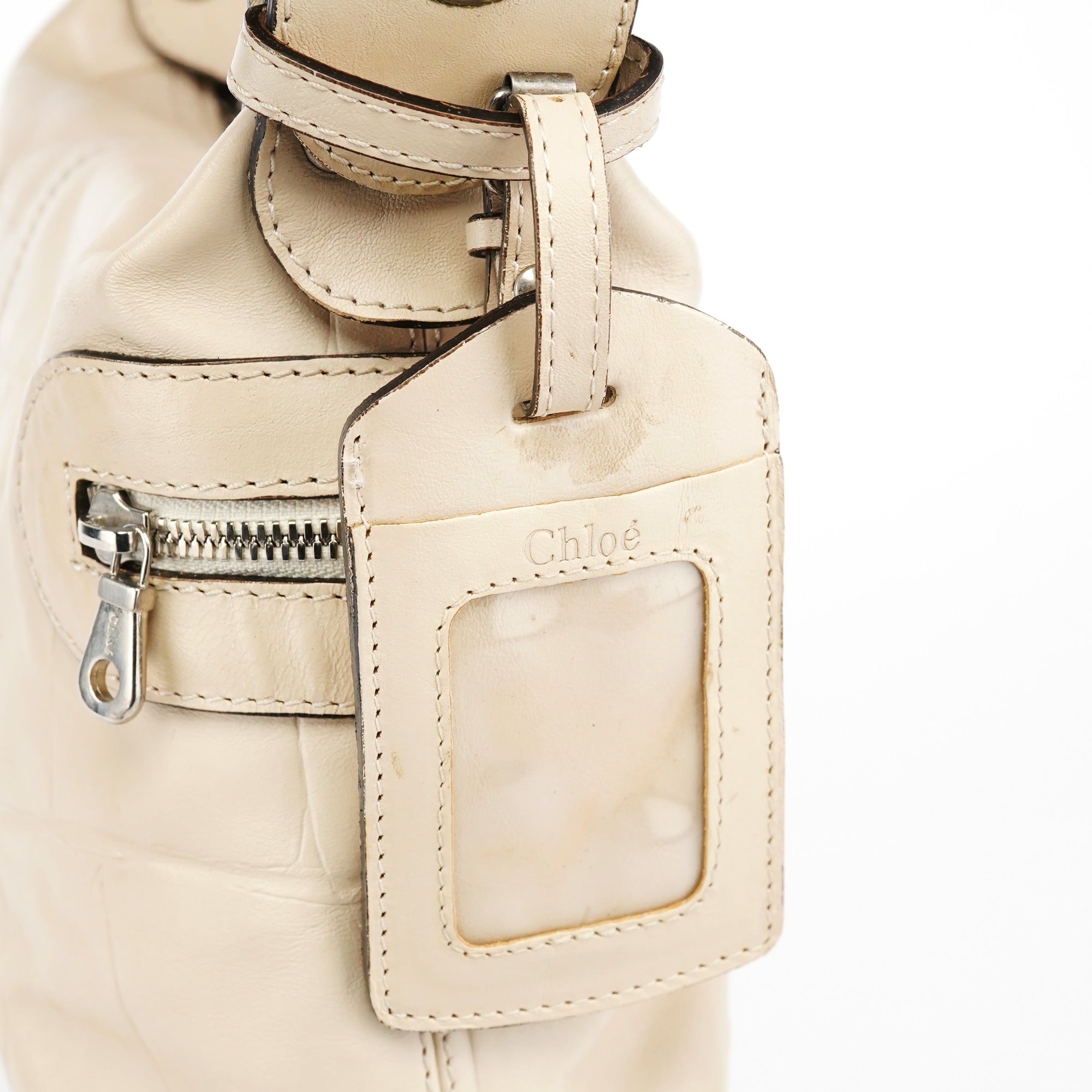 Beige Embossed Leather Camera Bag