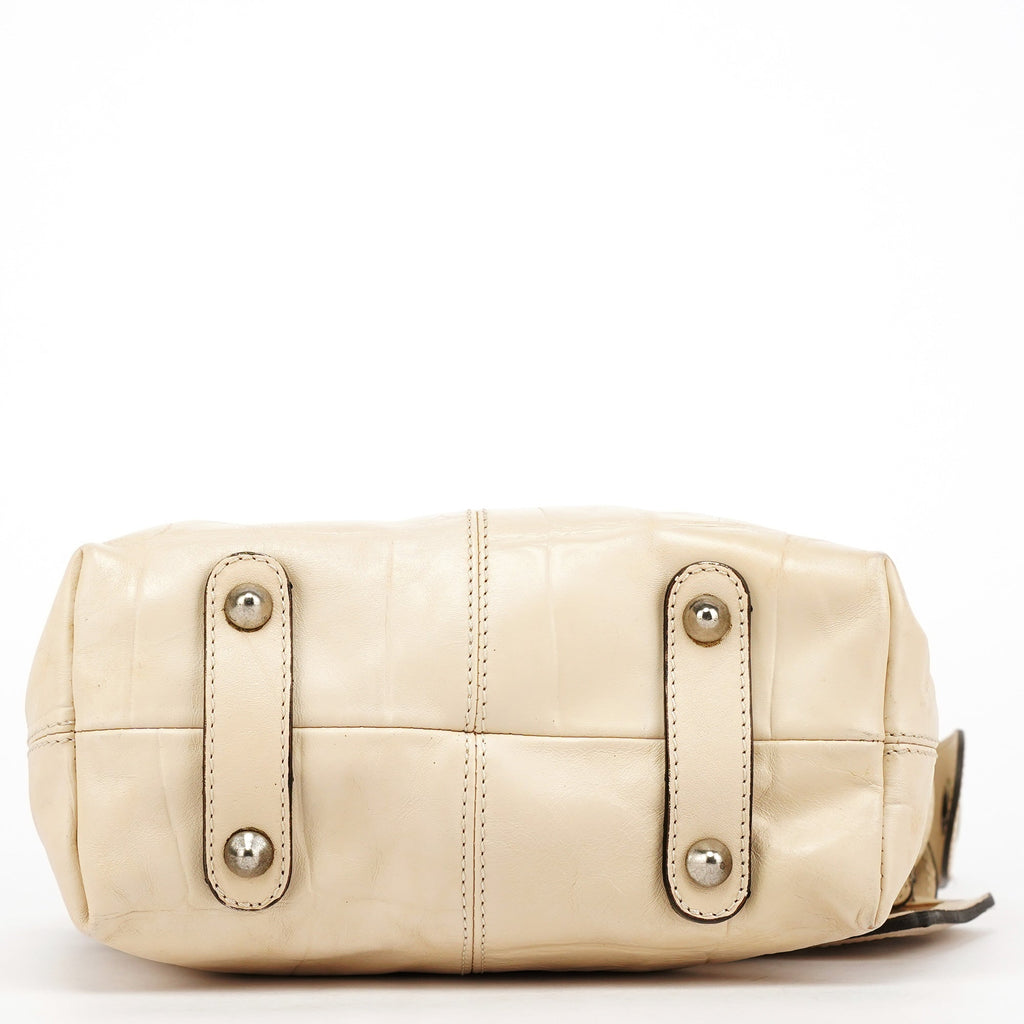 Beige Embossed Leather Camera Bag