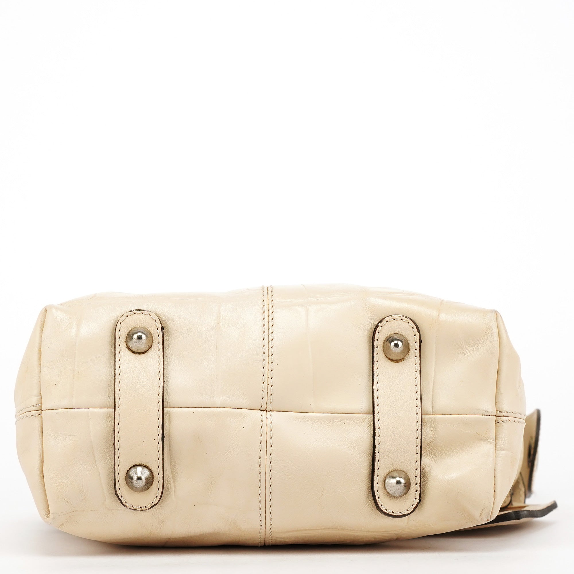 Beige Embossed Leather Camera Bag