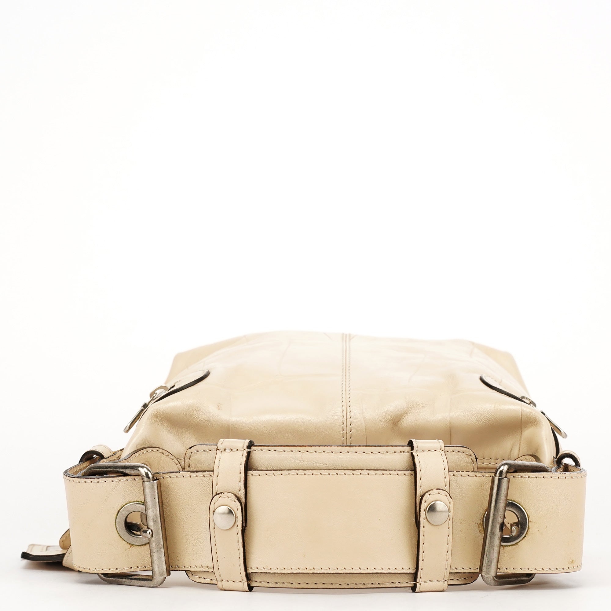 Beige Embossed Leather Camera Bag