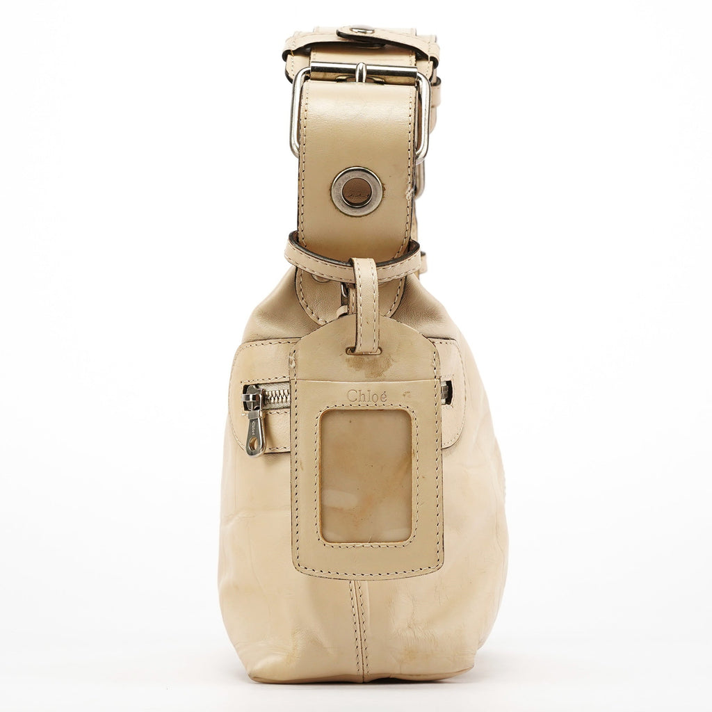 Beige Embossed Leather Camera Bag