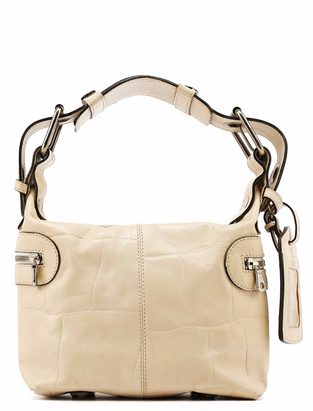 Beige Embossed Leather Camera Bag