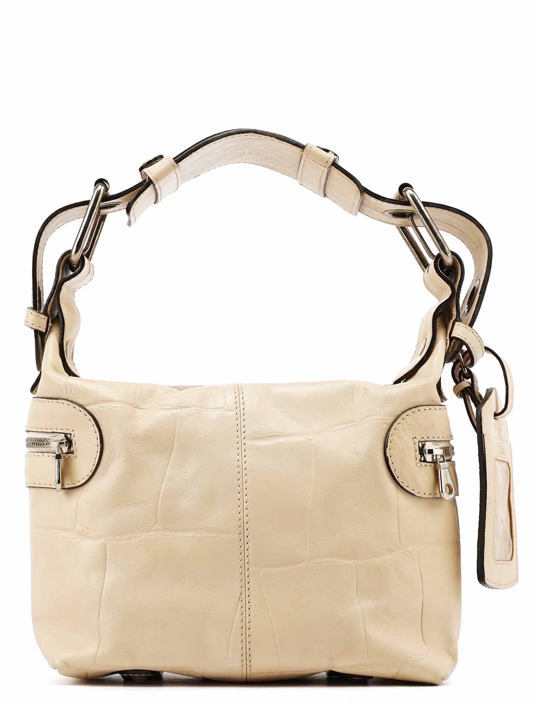 Beige Embossed Leather Camera Bag