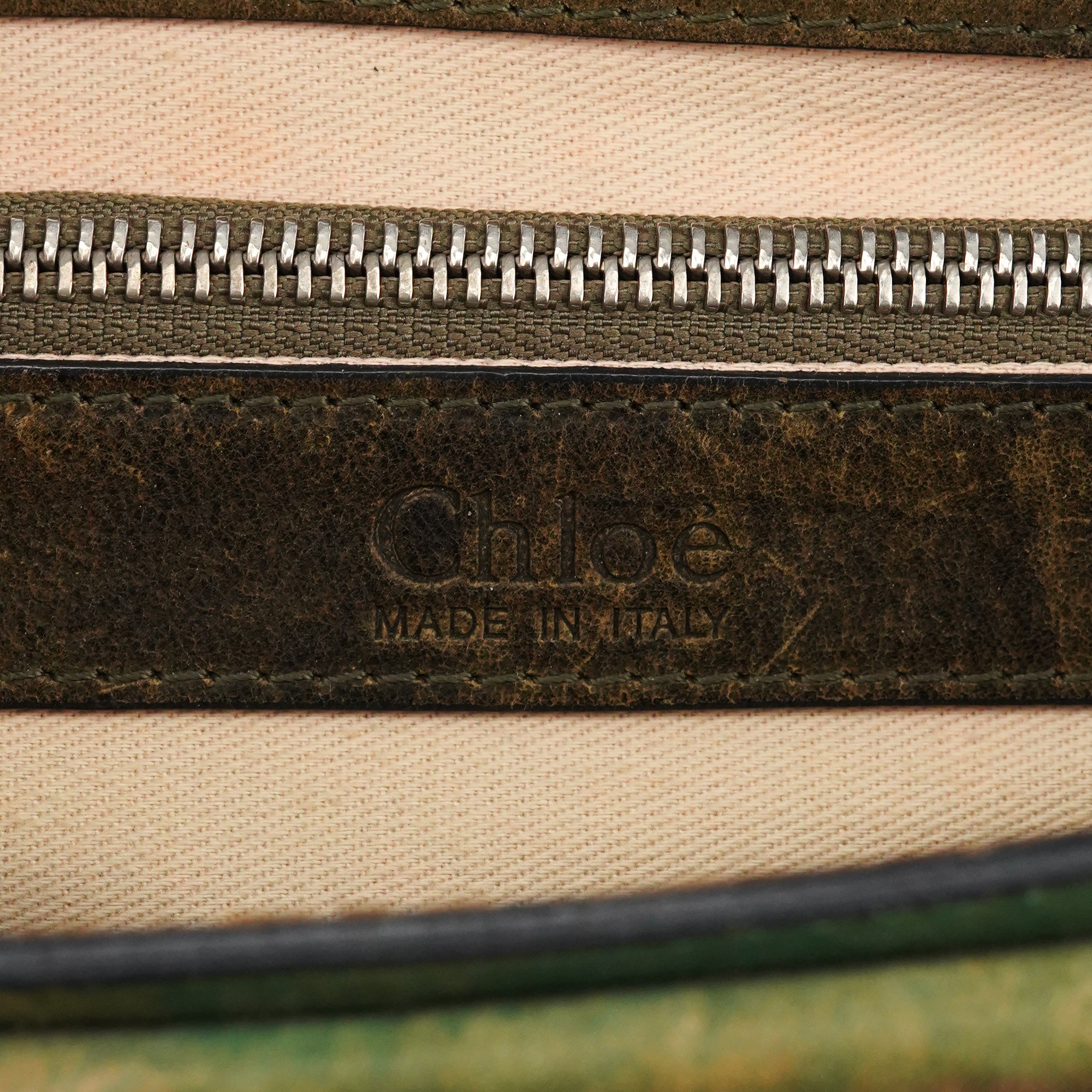 Beige Green Turnlock Top Handle Bag