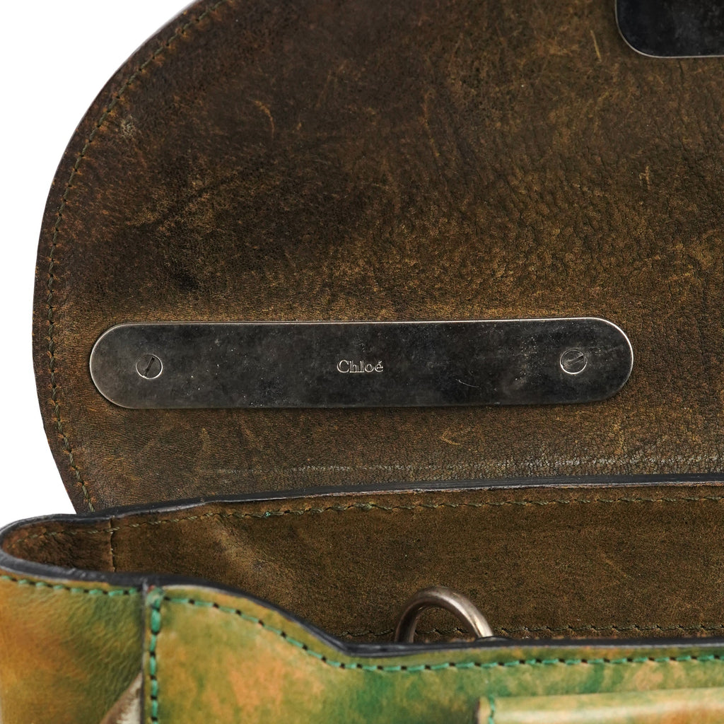 Beige Green Turnlock Top Handle Bag