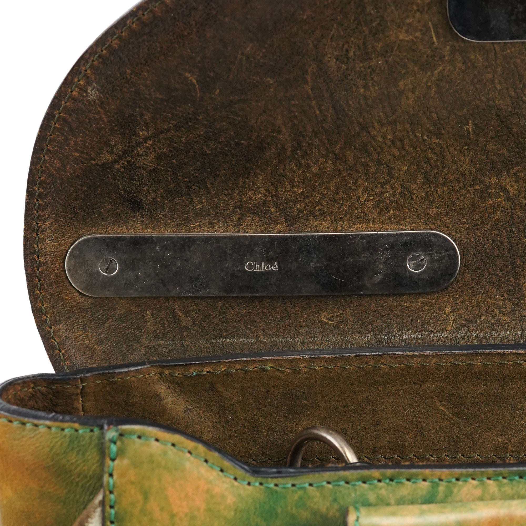 Beige Green Turnlock Top Handle Bag