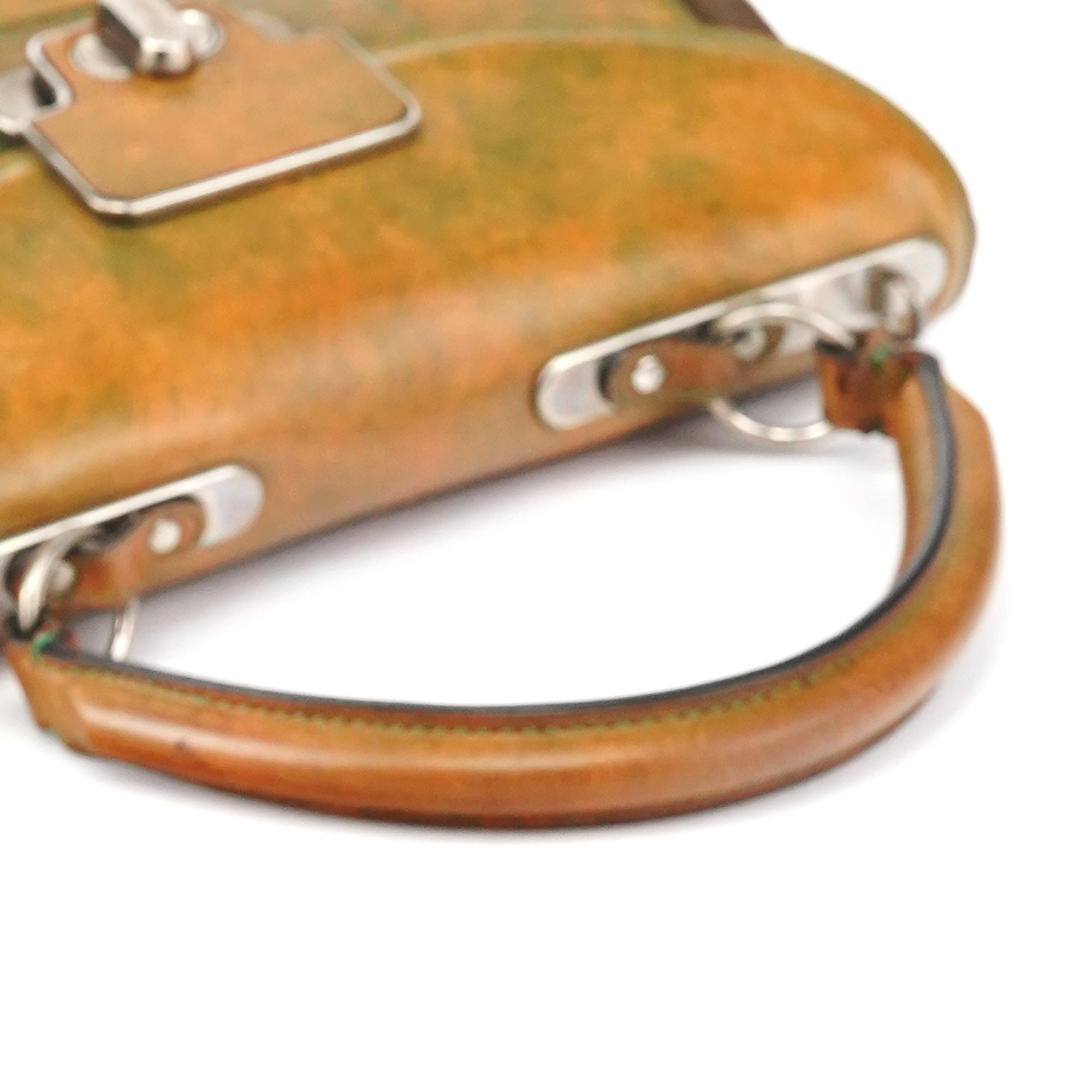Beige Green Turnlock Top Handle Bag