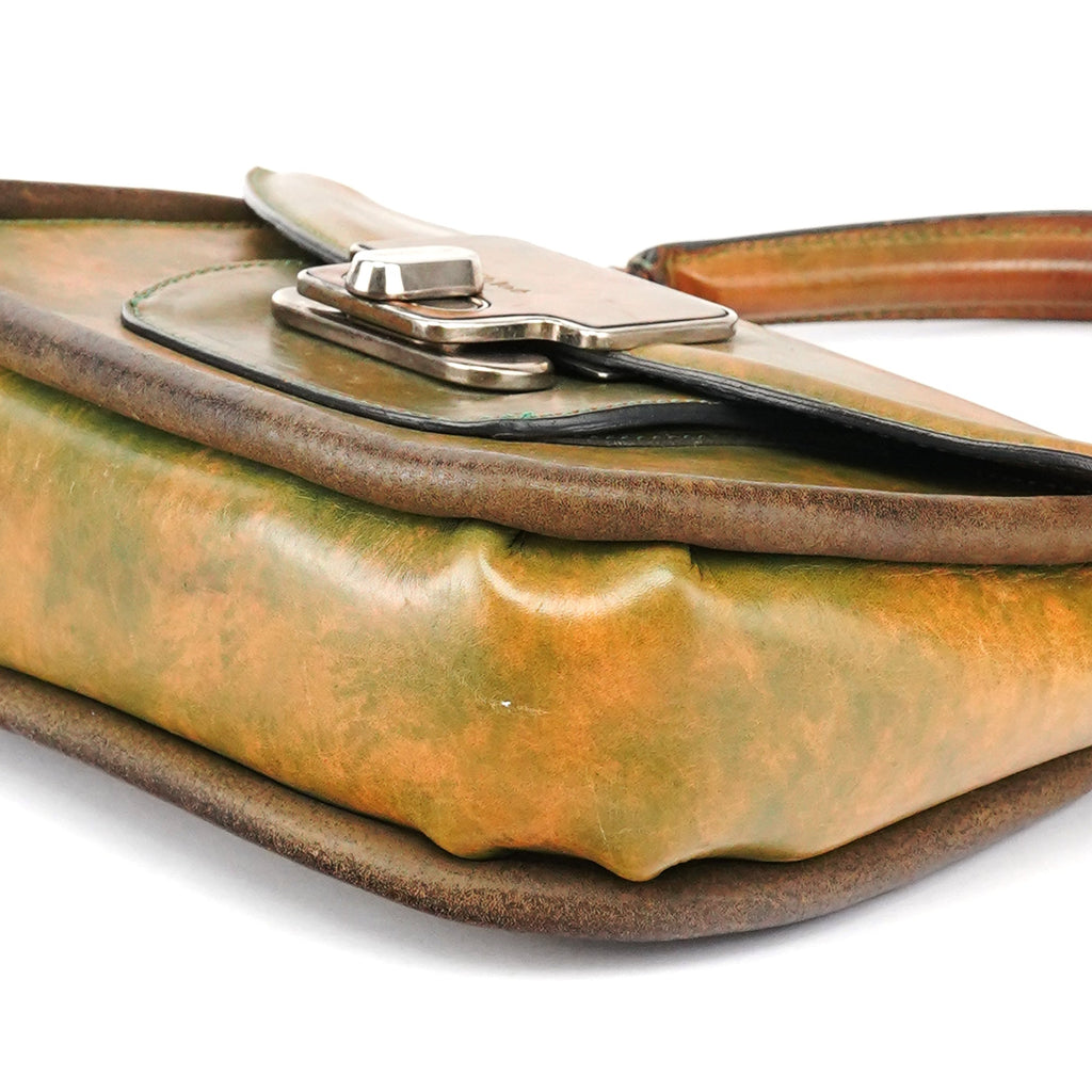 Beige Green Turnlock Top Handle Bag