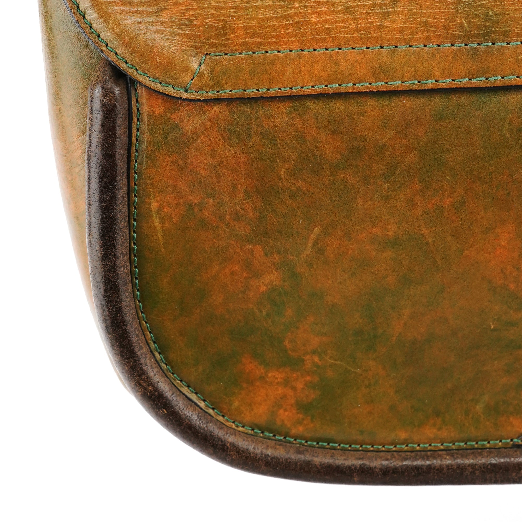 Beige Green Turnlock Top Handle Bag