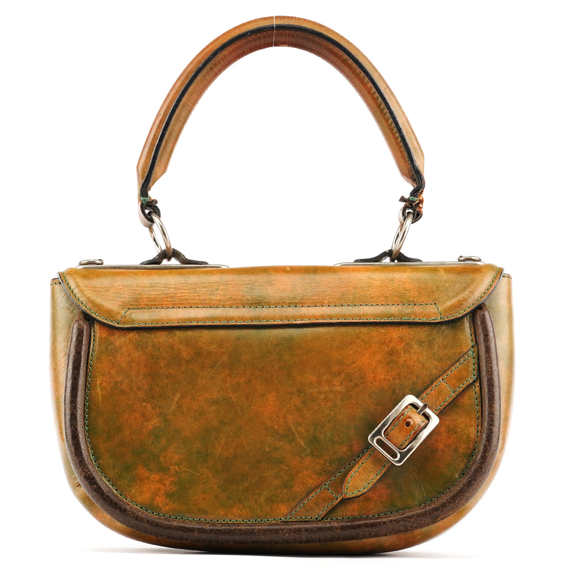 Beige Green Turnlock Top Handle Bag