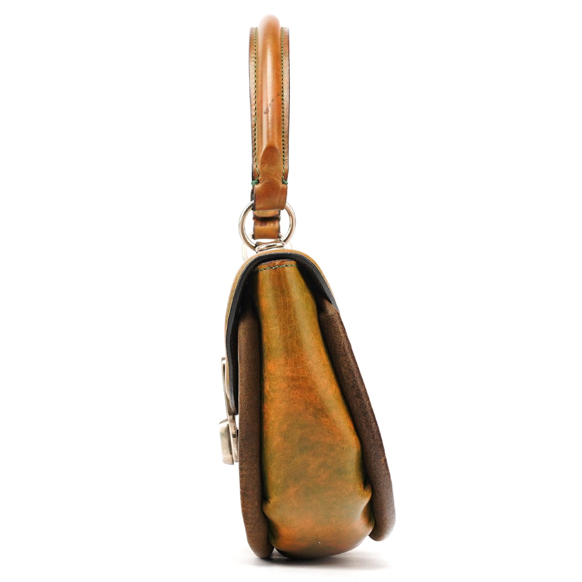 Beige Green Turnlock Top Handle Bag