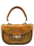 Beige Green Turnlock Top Handle Bag