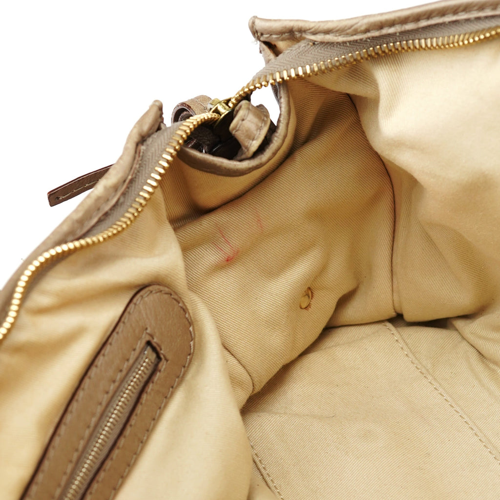 Beige Lambskin Leather Tote Bag