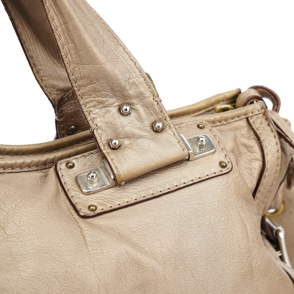 Beige Lambskin Leather Tote Bag