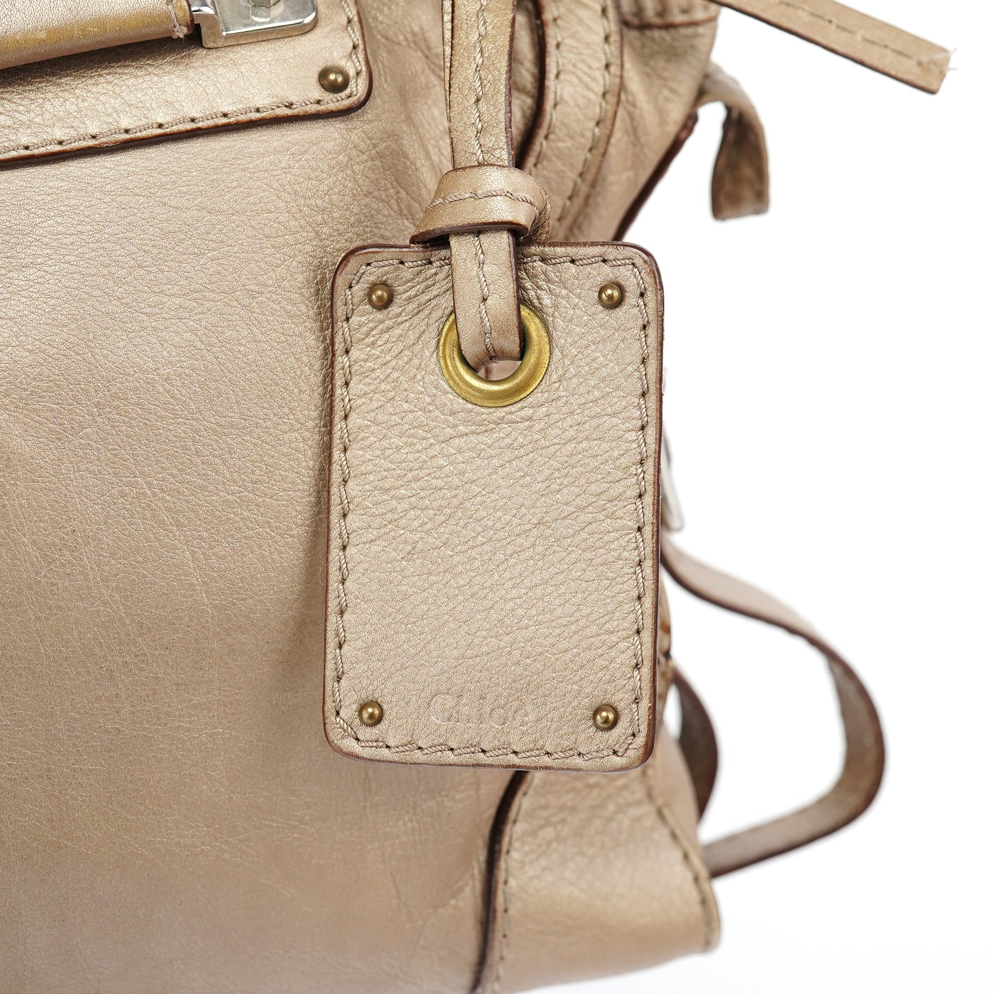 Beige Lambskin Leather Tote Bag