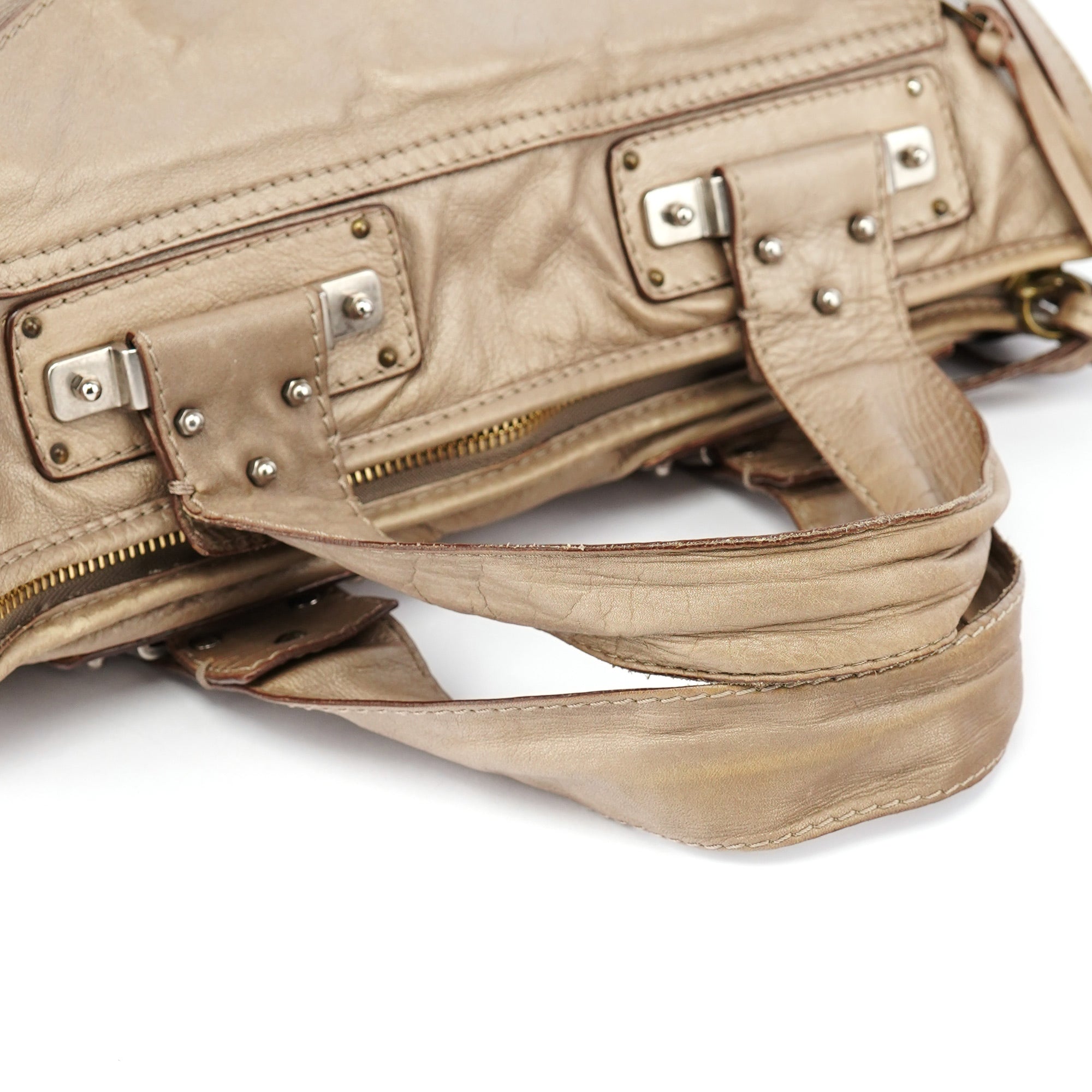 Beige Lambskin Leather Tote Bag
