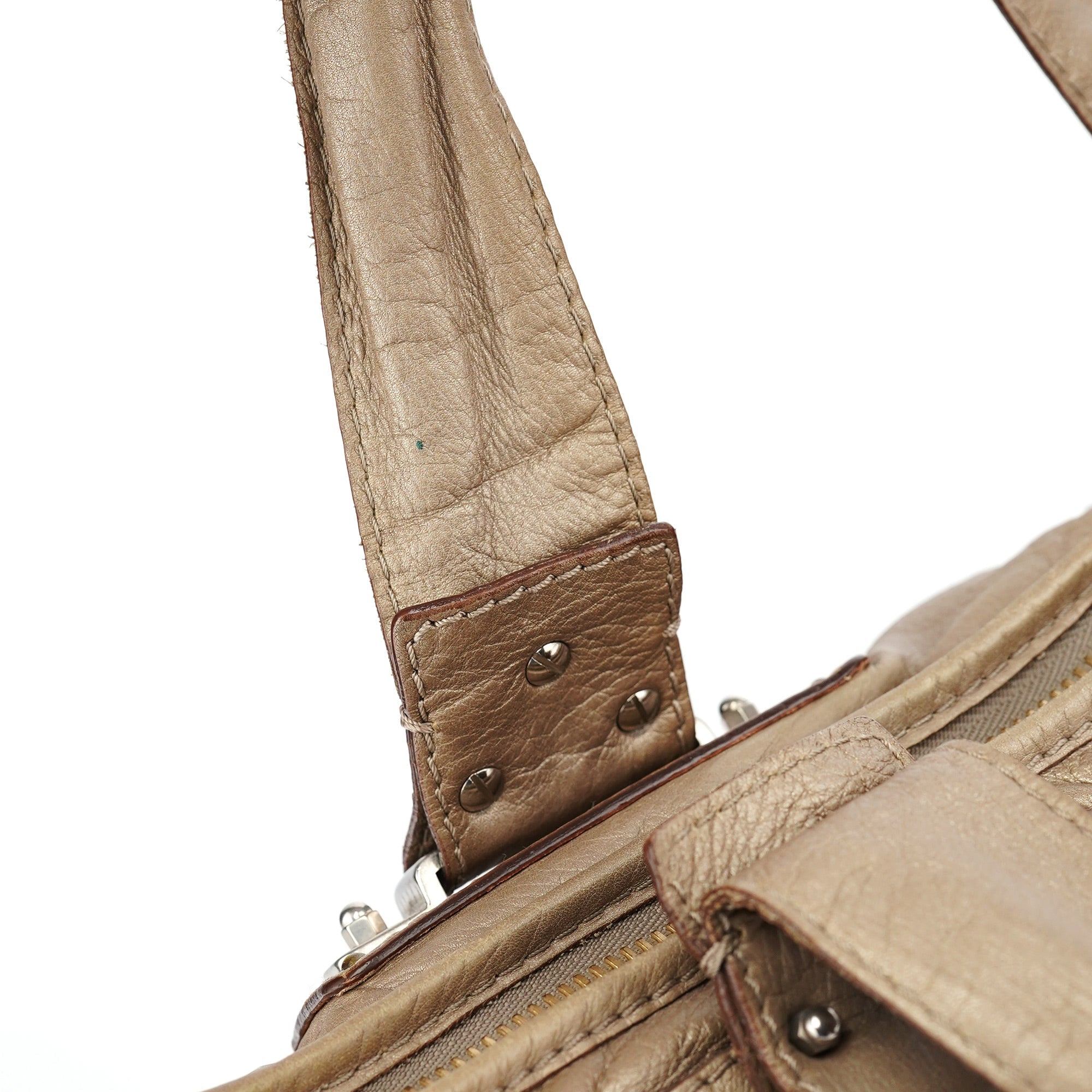 Beige Lambskin Leather Tote Bag