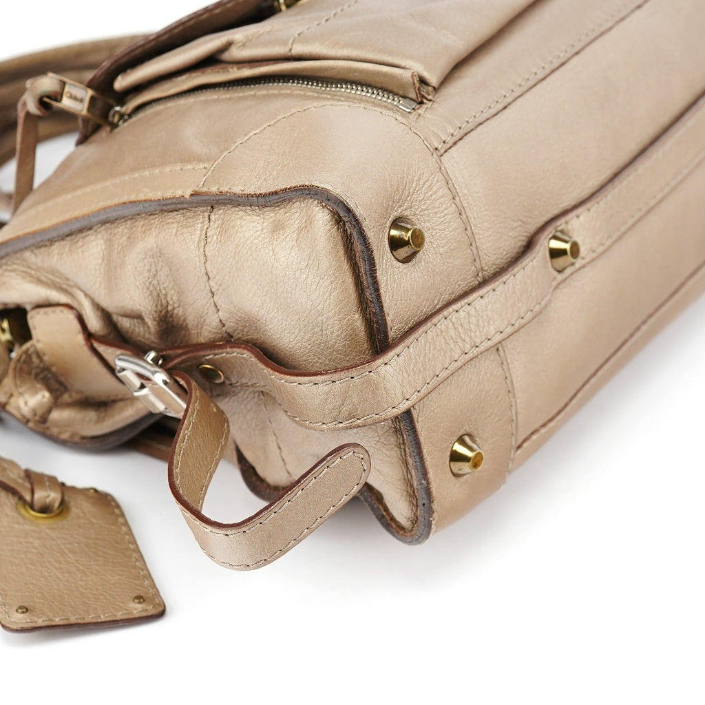 Beige Lambskin Leather Tote Bag