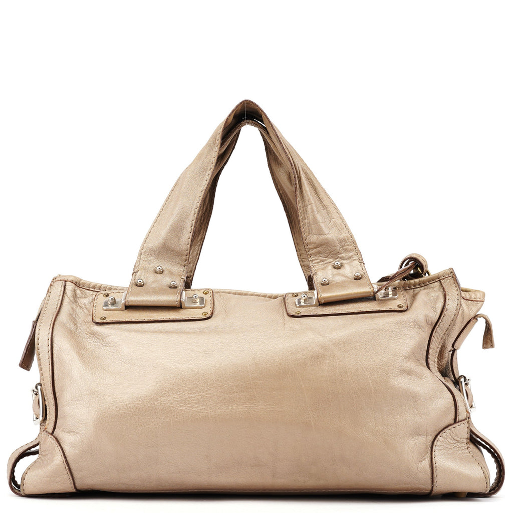 Beige Lambskin Leather Tote Bag