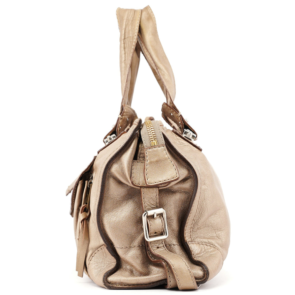 Beige Lambskin Leather Tote Bag