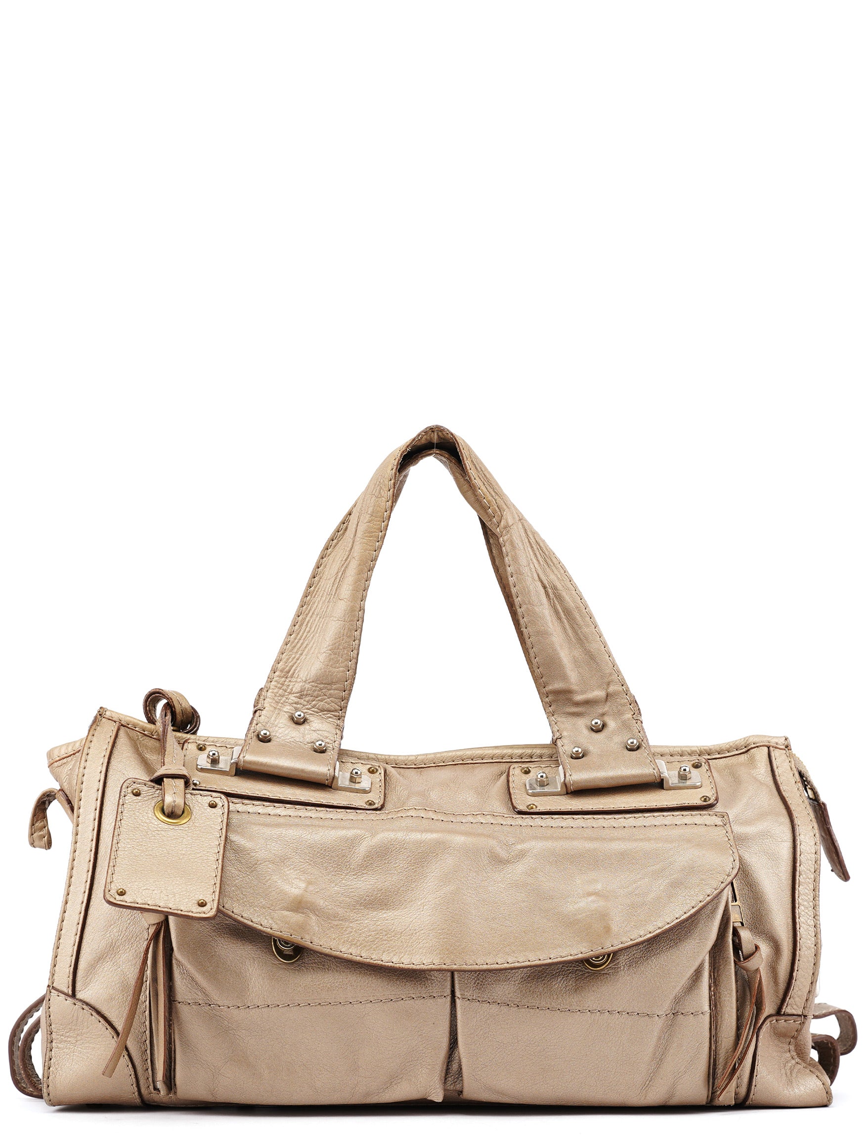 Beige Lambskin Leather Tote Bag
