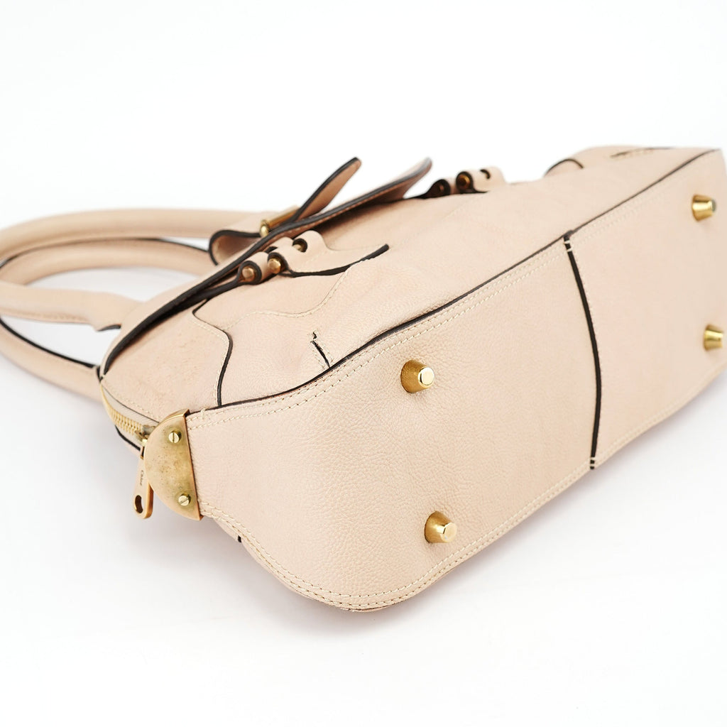 Beige Lambskin Leather Tote Bag