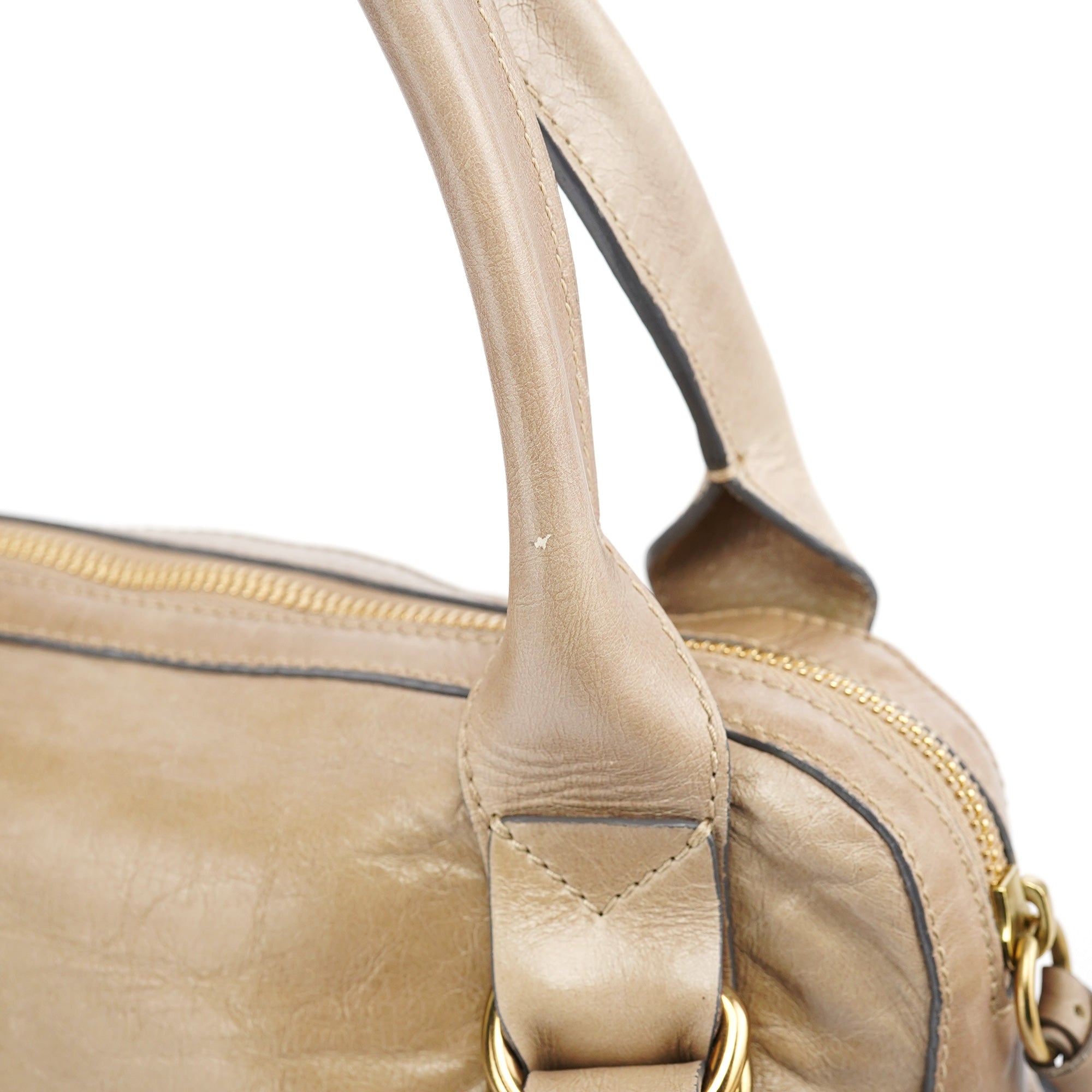Beige Leather Bay Tote Bag