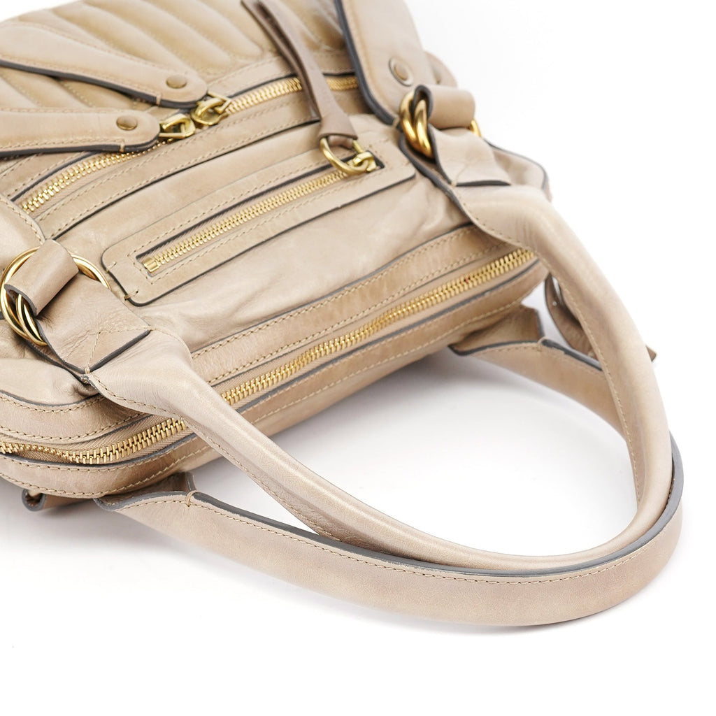 Beige Leather Bay Tote Bag