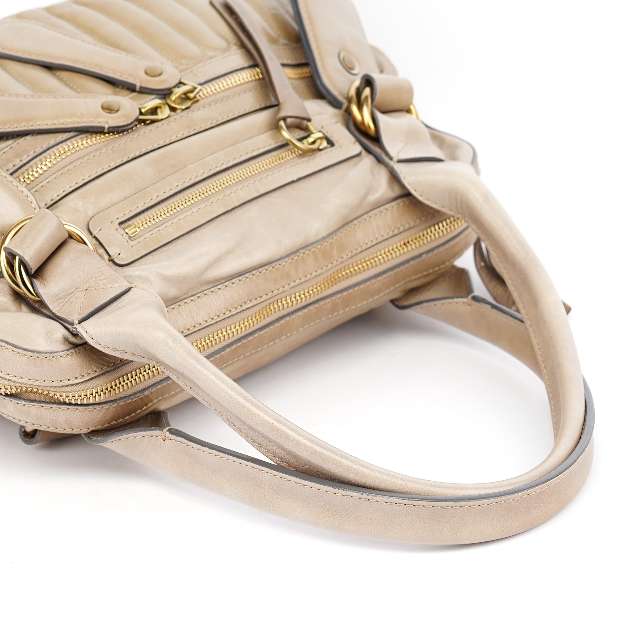 Beige Leather Bay Tote Bag